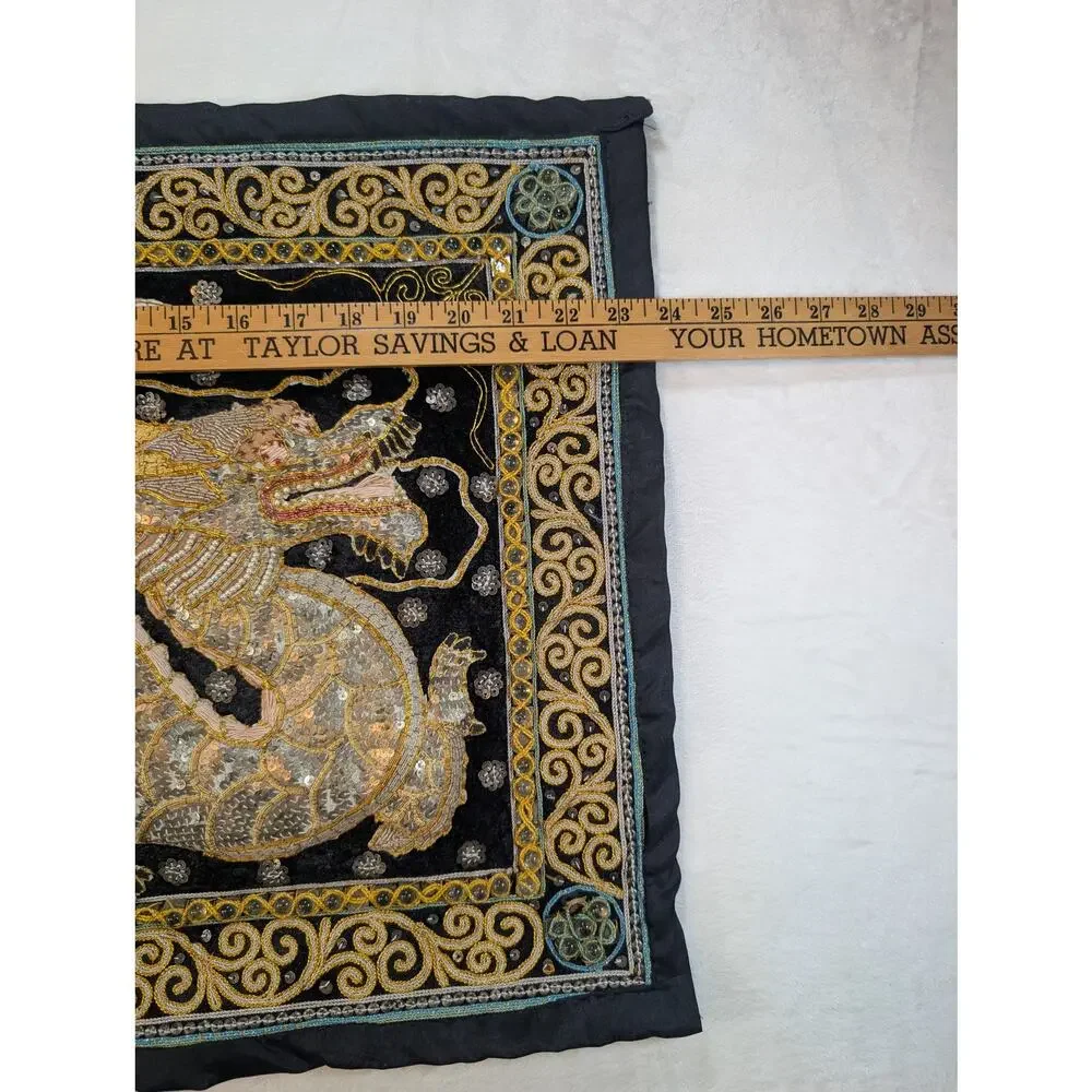 Vintage Burmese (Myanmar) Kalaga Style Beaded & Sequined Dragon Tapestry